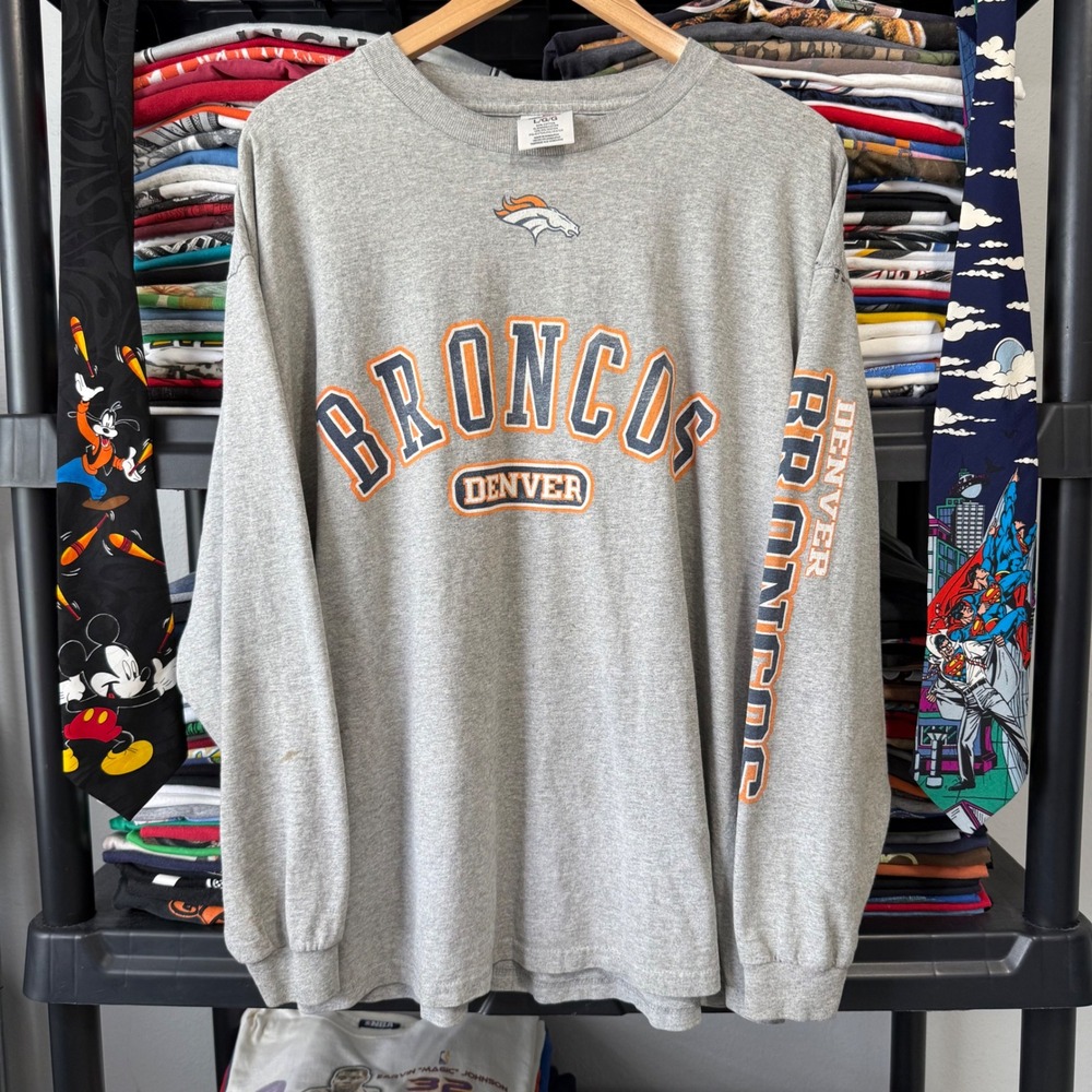 Vintage Gray Denver Broncos Logo Athletic Long Sleeve Shirt Large Light Marks